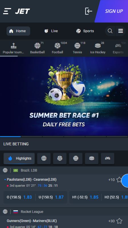 Internetinių sporto lažybų skyrius JetCasino