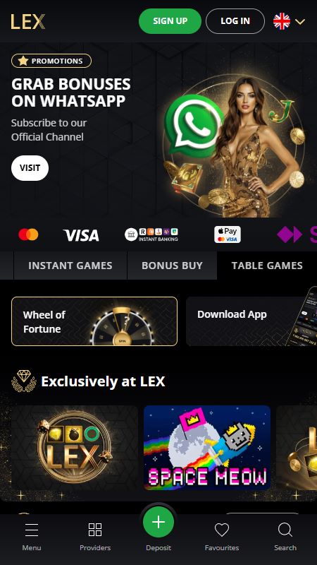 Internetinio LexCasino pagrindinis puslapis