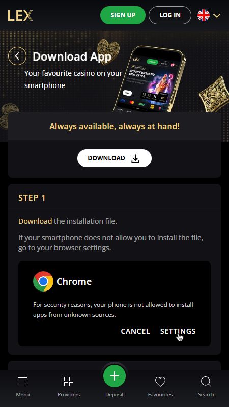 Atsisiųskite LexCasino mobiliąją programėlę