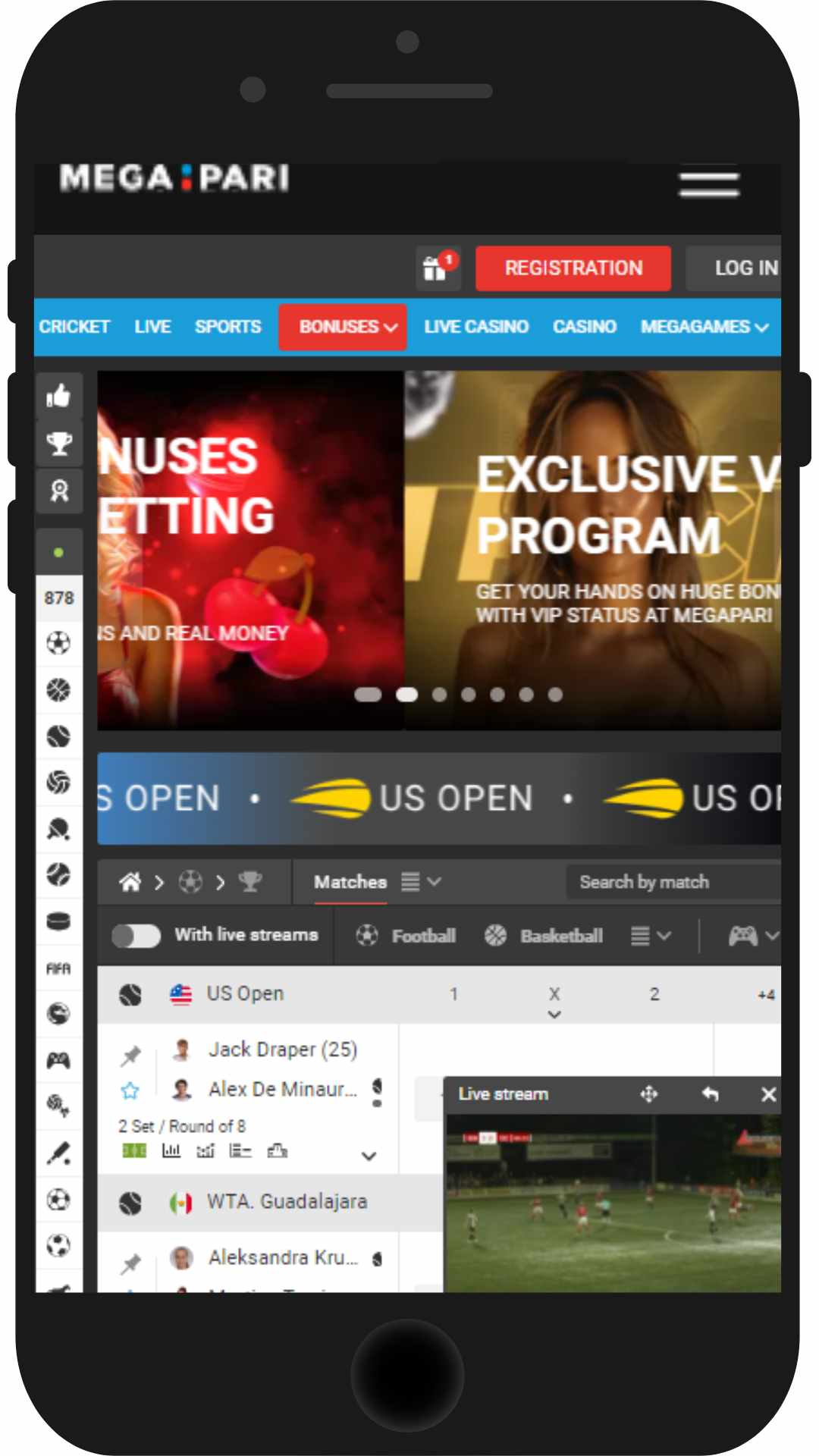 Megapari - geriausia tiesioginės transliacijos Android lažybų programėlė