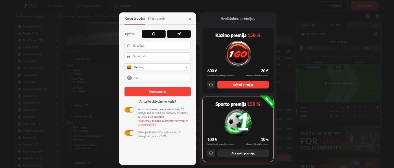 1GoCasino Sport Betting Registration, lazybos.tv