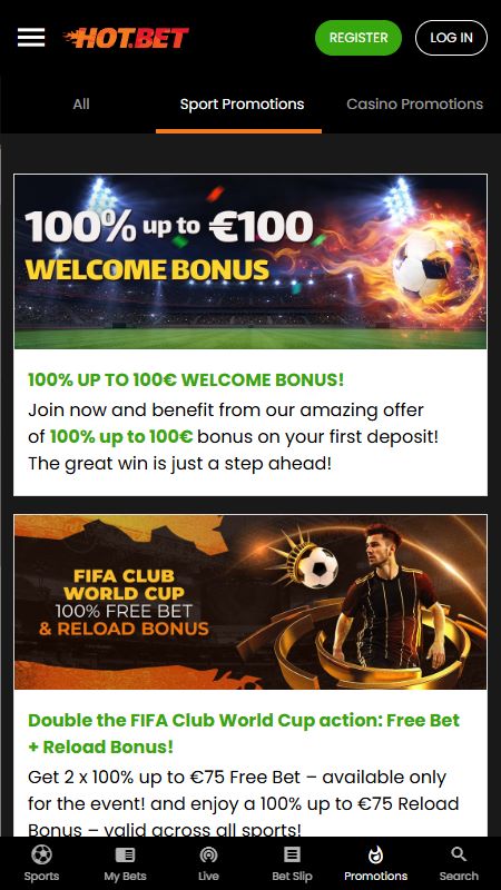 Akcijų puslapis HotBet