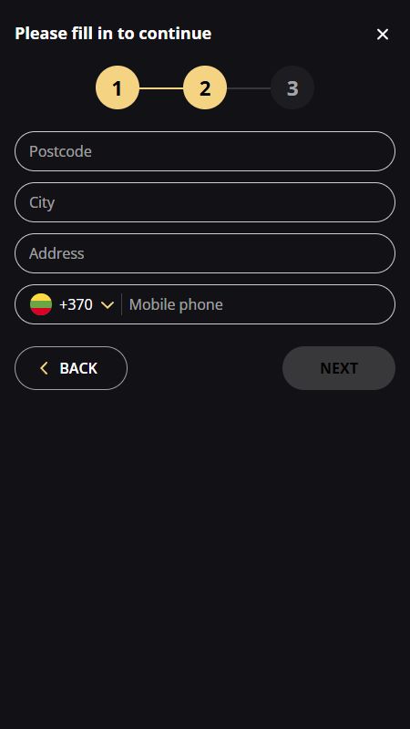 Paskyros sukūrimas LexCasino